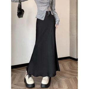 Women's skirt made of acetate satin, spring-fall 2025 novelty, elegant and sophisticated style, slim silhouette, long skirt