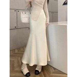 Women's skirt made of acetate satin, spring-fall 2025 novelty, elegant and sophisticated style, slim silhouette, long skirt