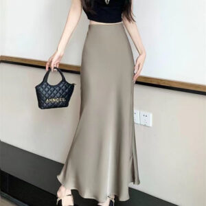 Women's skirt made of acetate satin, spring-fall 2025 novelty, elegant and sophisticated style, slim silhouette, long skirt